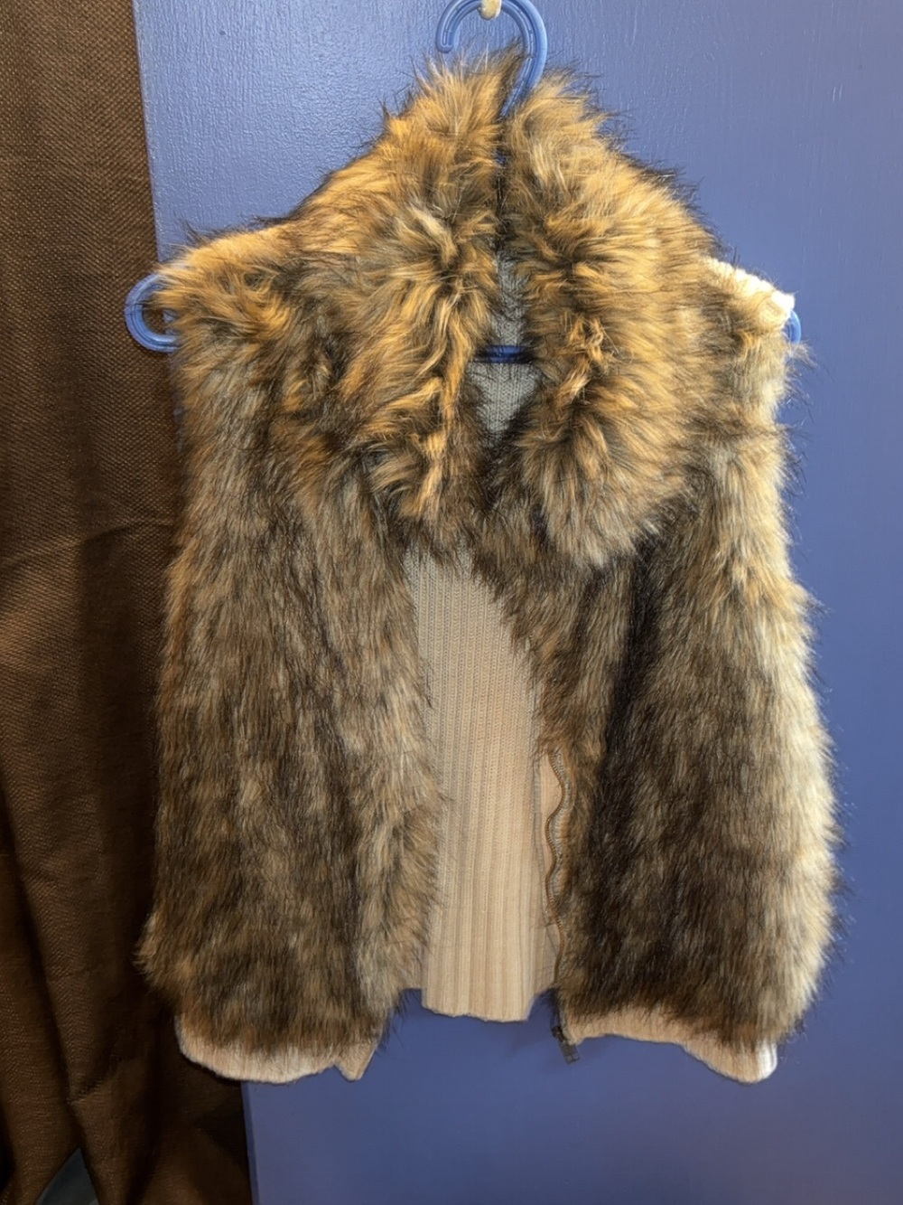 Pink Rose Brown Faux Fur Vest with Collar - Women Jackets & Coats